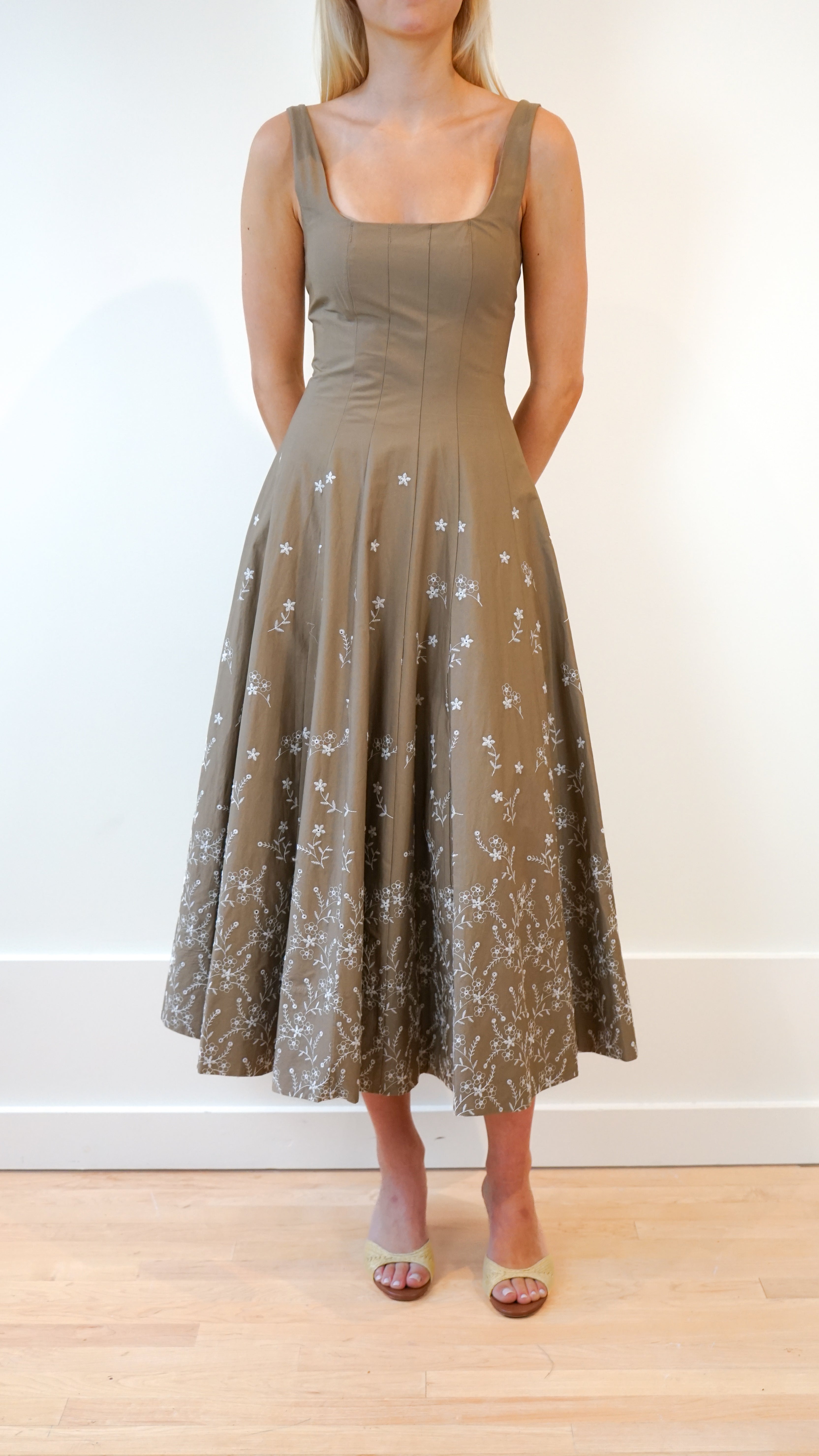 Staud Wells Dress in Taupe Embroidery