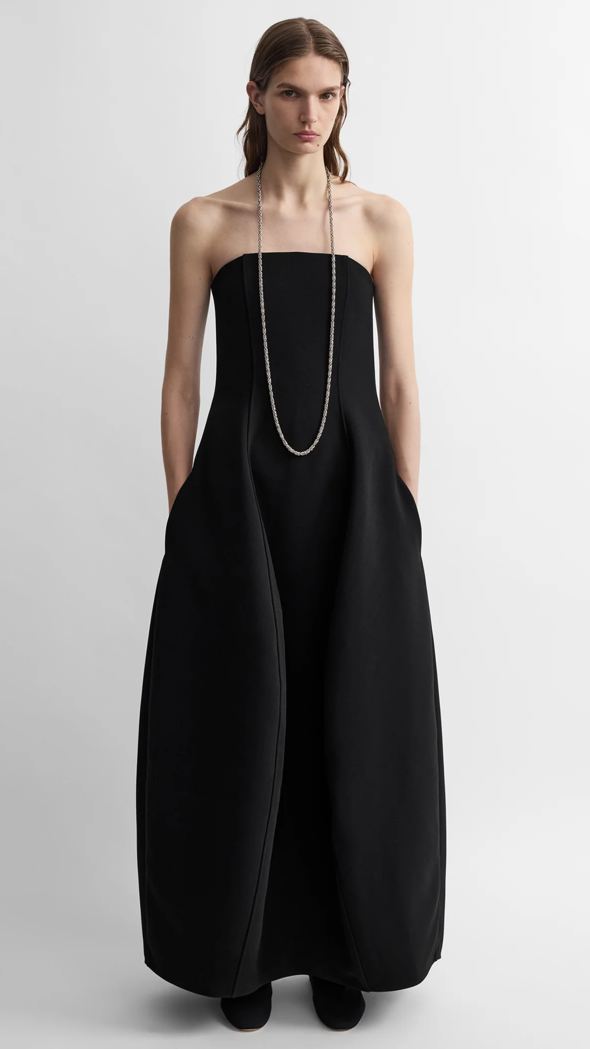 Toteme Strapless Balloon Dress in Washed Black