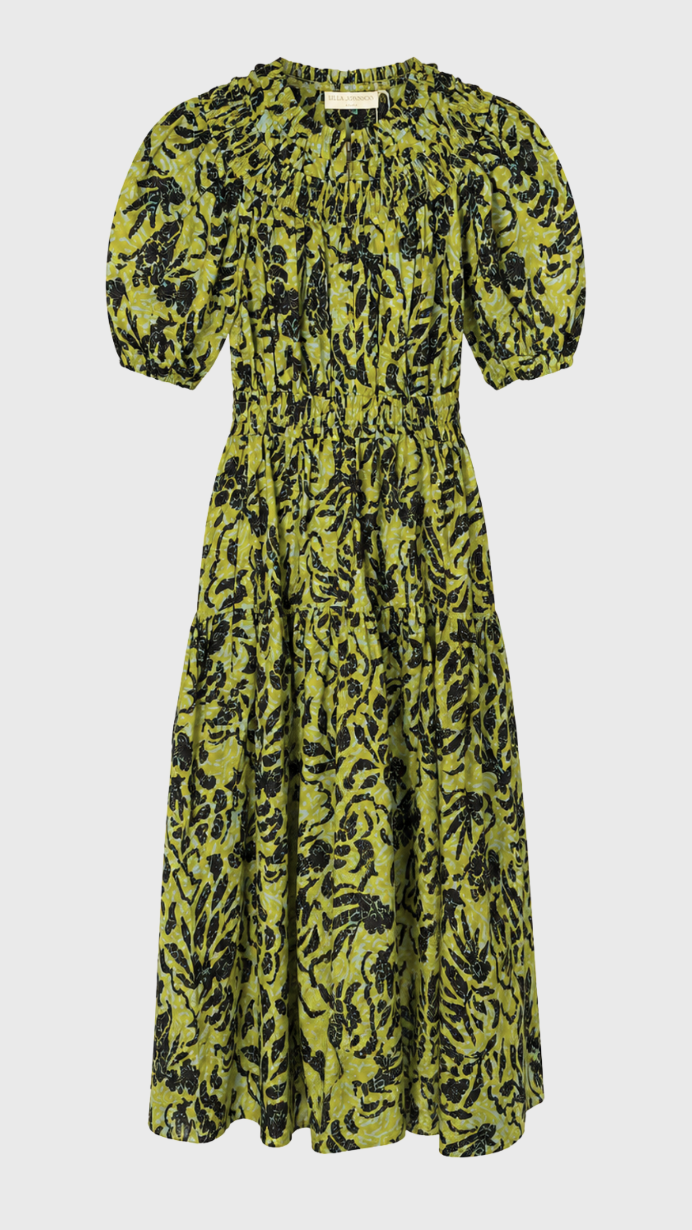 Ulla Johnson Othella Short Sleeve Cotton Dress in Chartreuse