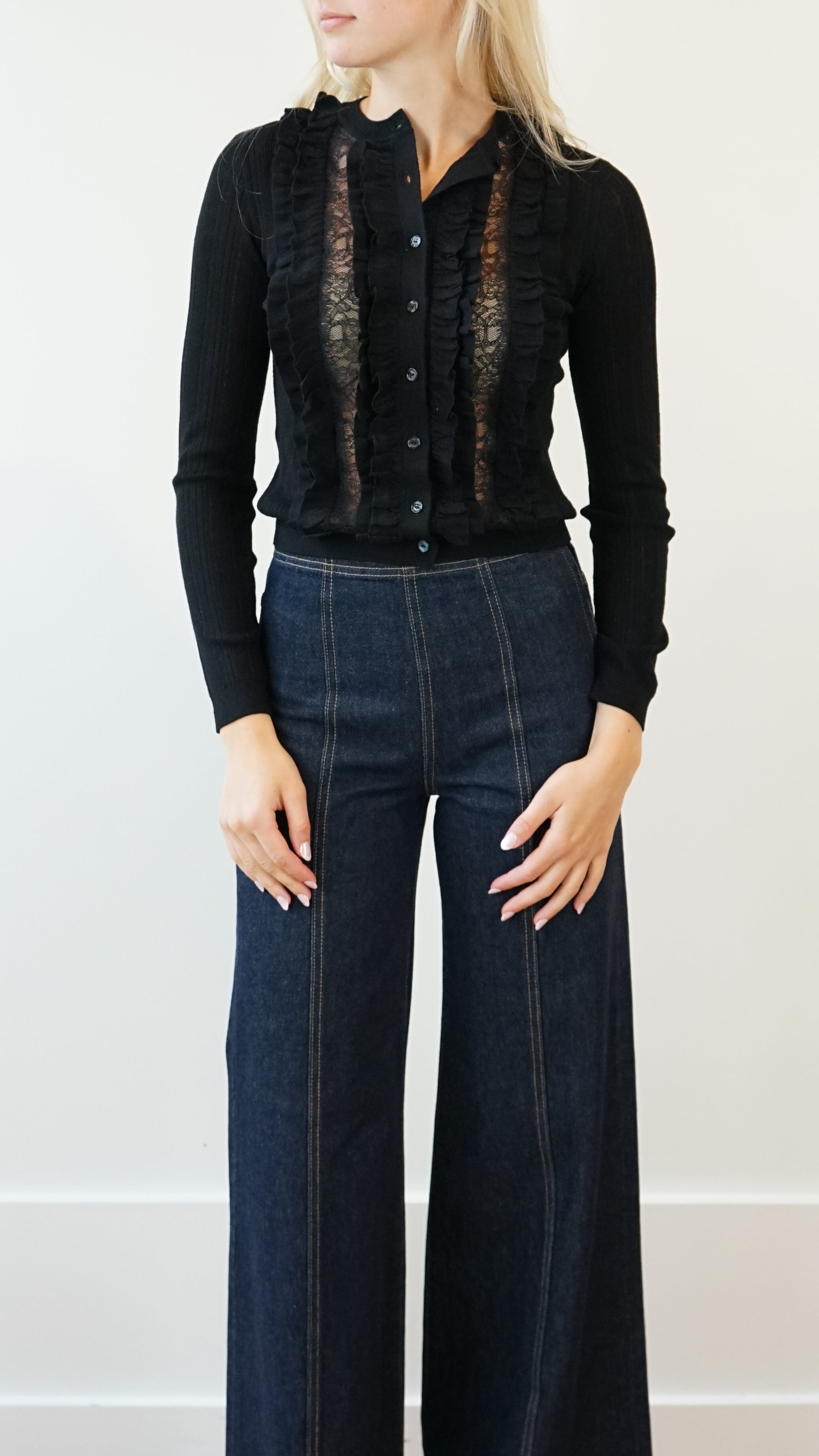 Ulla Johnson Maryel Knit Long Sleeve Cardigan in Noir