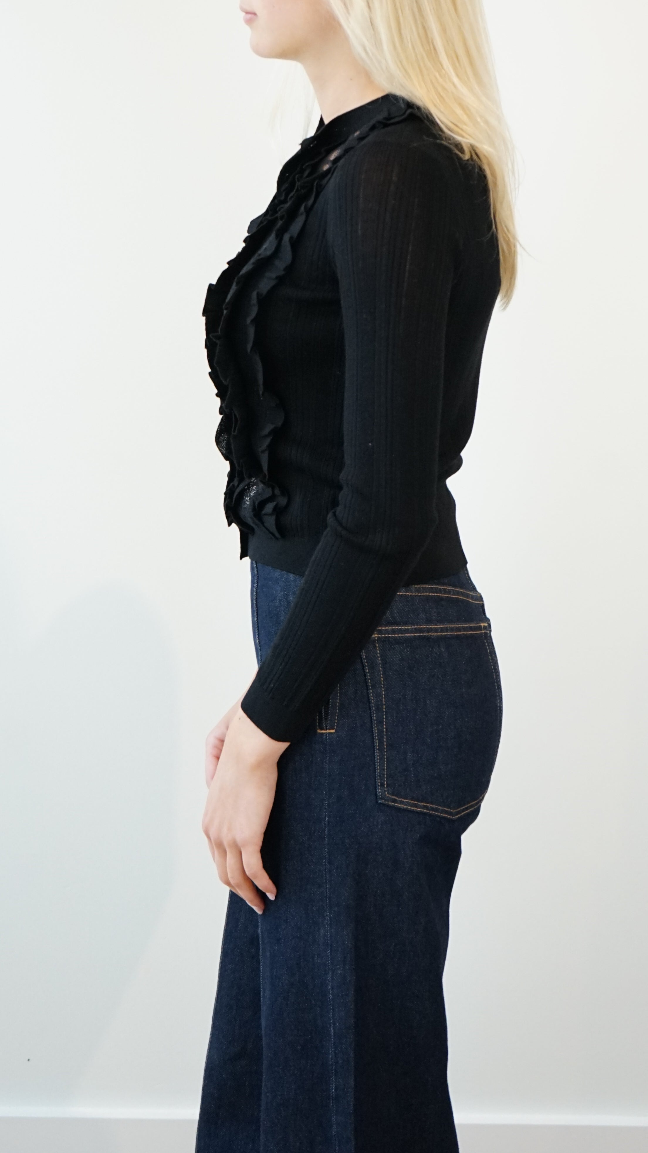 Ulla Johnson Maryel Knit Long Sleeve Cardigan in Noir