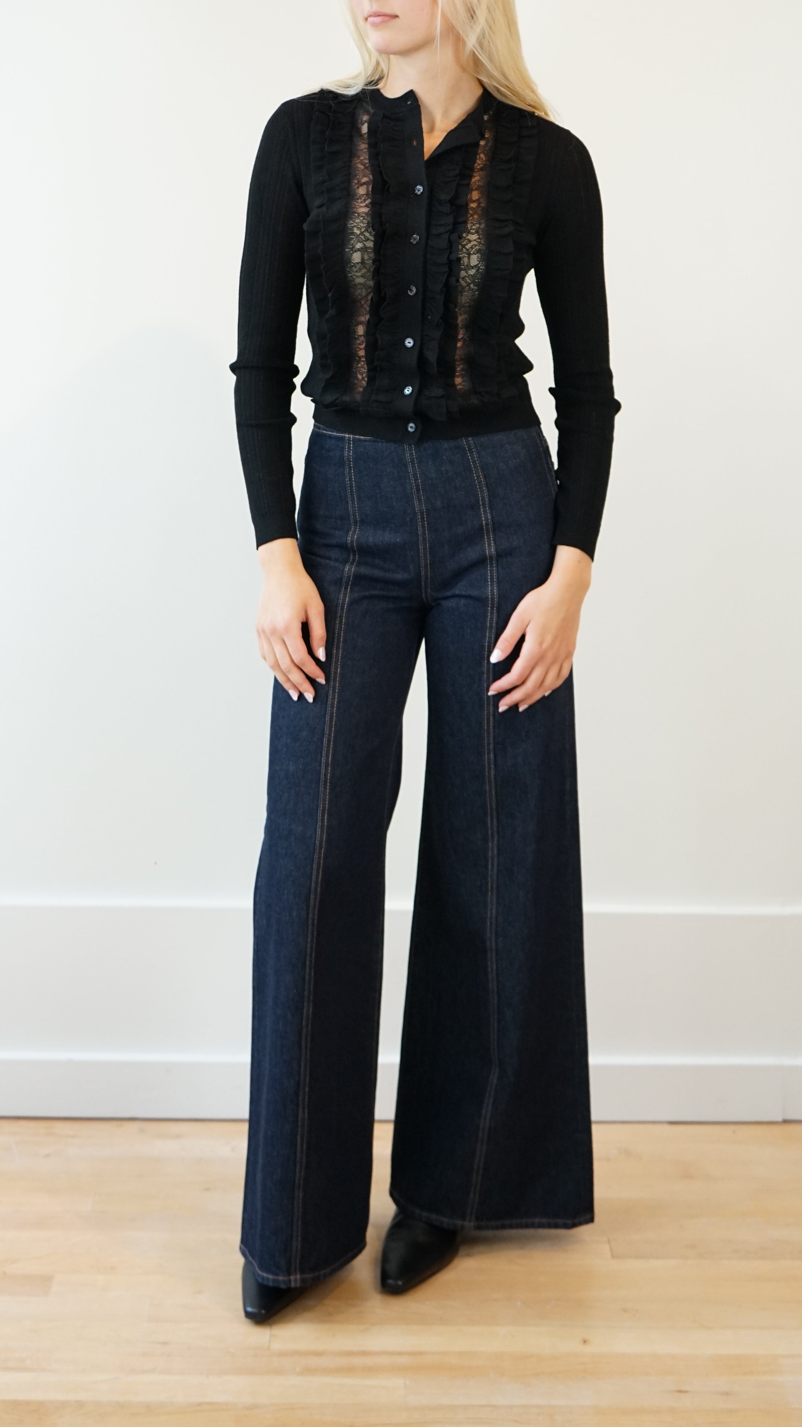 Ulla Johnson Maryel Knit Long Sleeve Cardigan in Noir