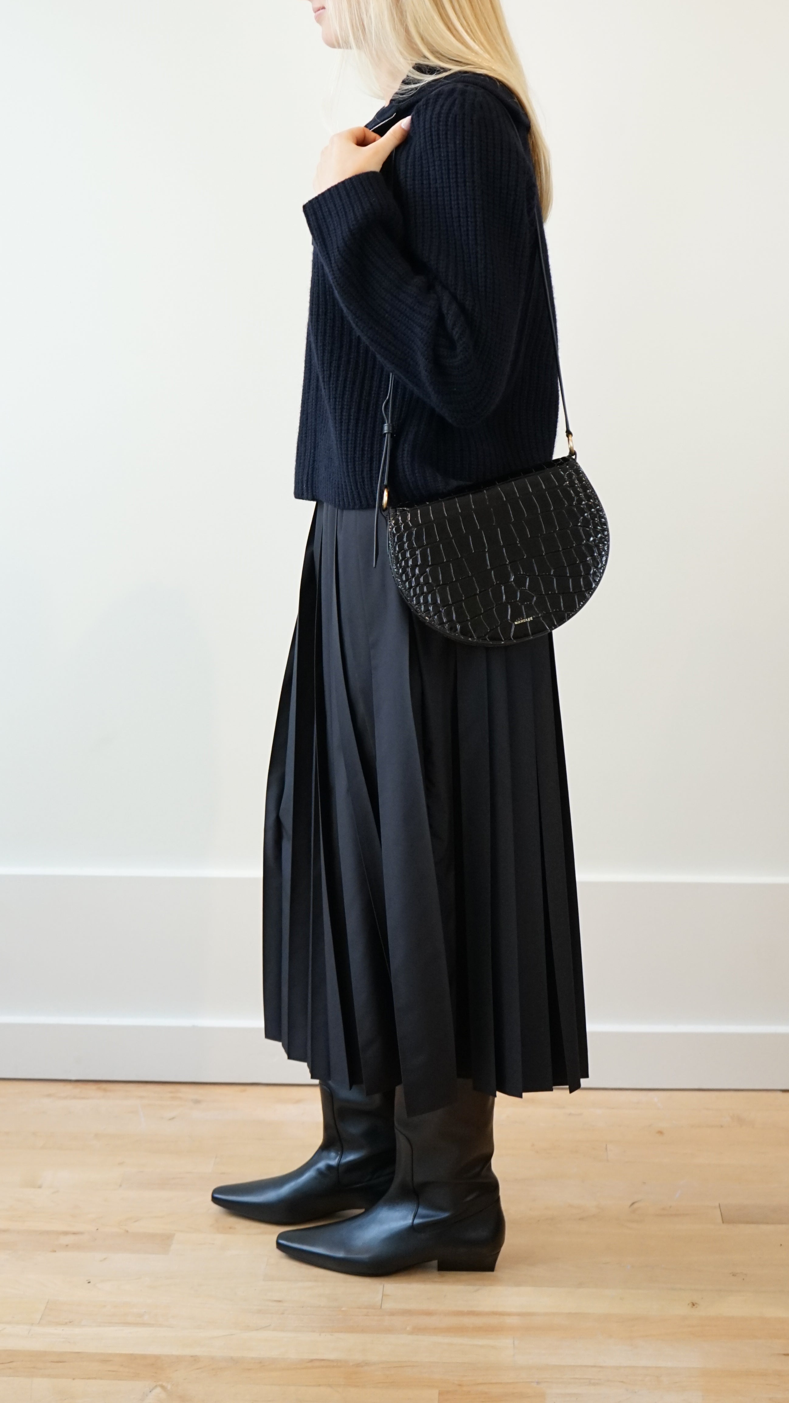 Wandler Kate Saddle Bag in Black Croc