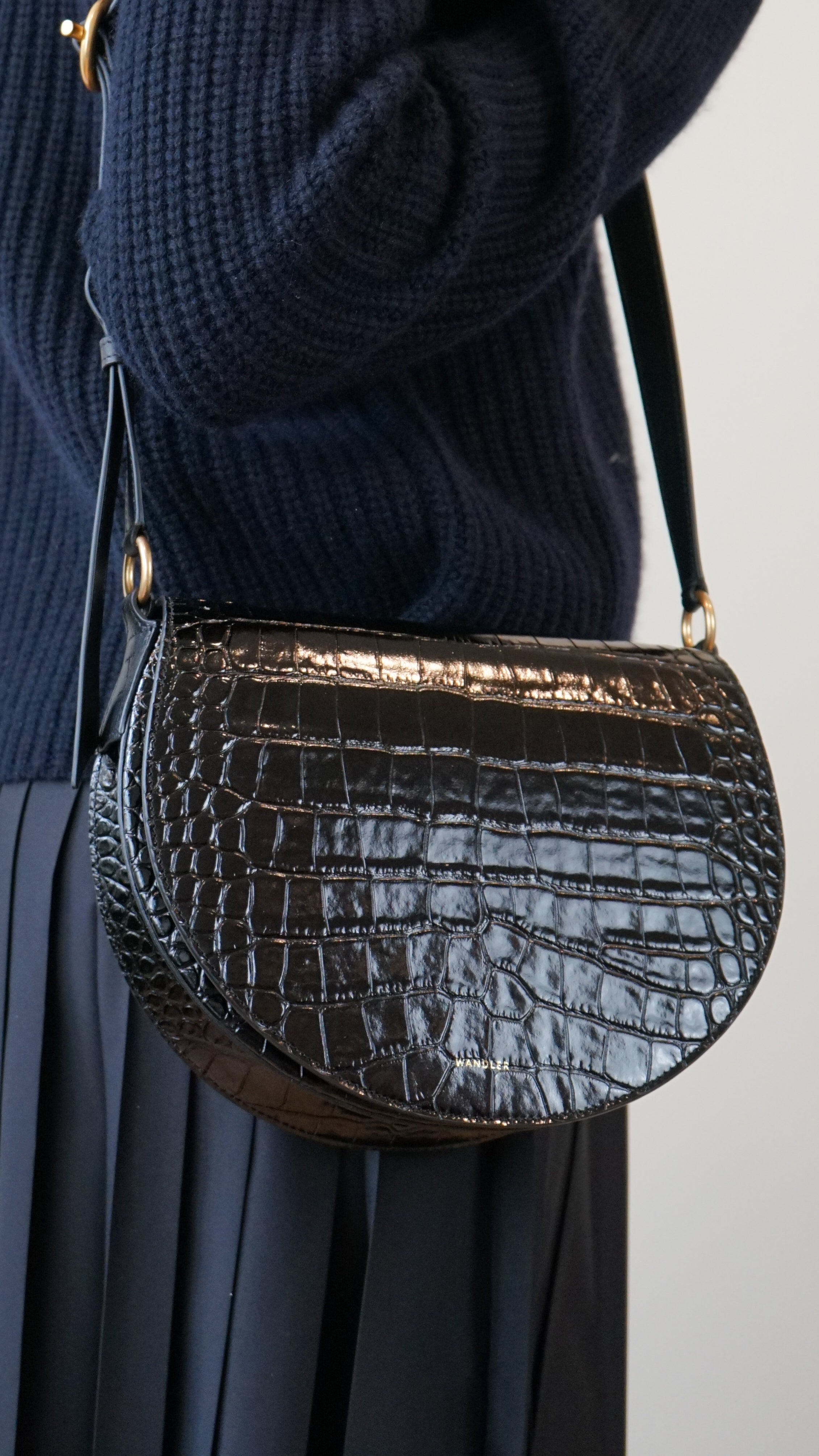 Wandler Kate Saddle Bag in Black Croc