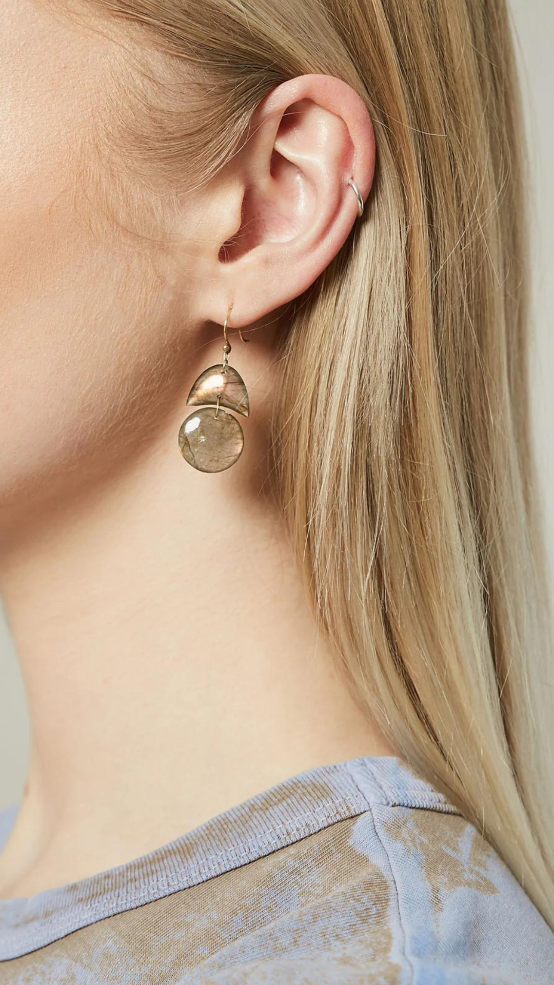 Labradorite Stone Tiny Arp Earrings